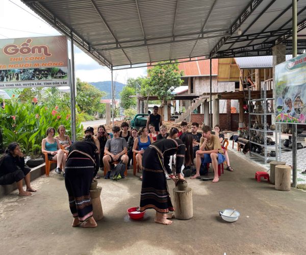 Tourists joining Lak Lake Eco Workshop with tree planting, bamboo crafts, and traditional M’nong pottery