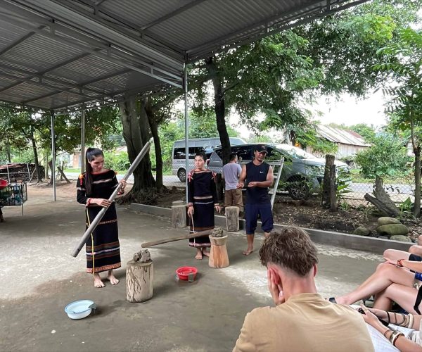 UNESCO Gong Heritage & Traditional Ede Cuisine Tourists joining Lak Lake Eco Workshop with tree planting, bamboo crafts, and traditional M’nong pottery